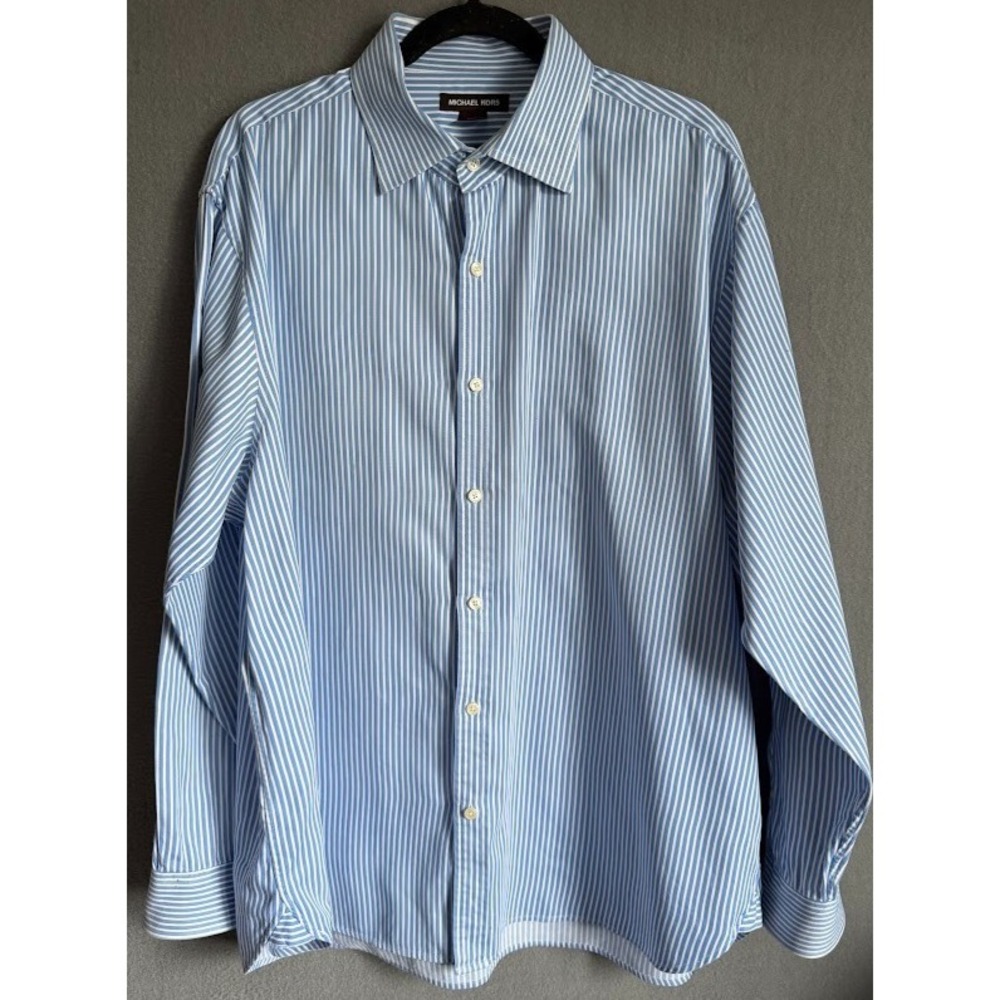 Michael Kors Dress Shirt Men XXL Blue Stripe Classic Fit Long‎ Sleeve Button Up